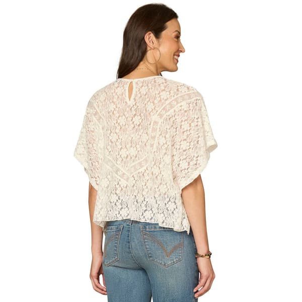 Womens Democracy Elbow Sleeve All Over Lace Knit Poncho Blouse