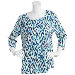 Womens Emily Daniels 3/4 Sleeve Ikat Print Scoop Neck Top
