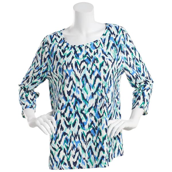 Womens Emily Daniels 3/4 Sleeve Ikat Print Scoop Neck Top - image 