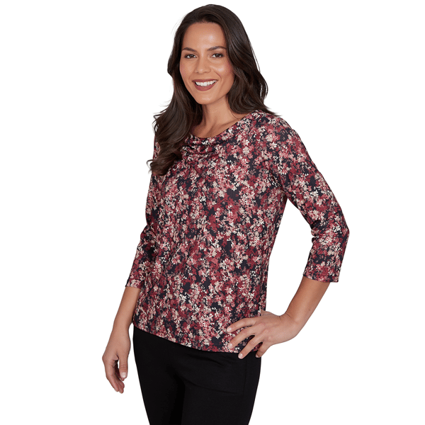 Womens Emaline Key Items 3/4 Sleeve Cowl Neck Floral Blouse