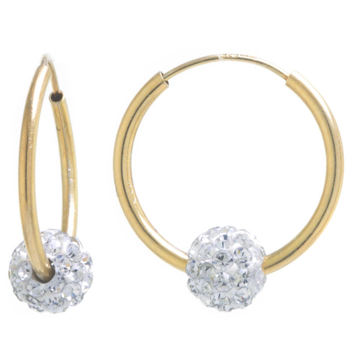 Athra 14kt. Gold Over Silver 16mm Hoop w/ Crystal Ball Earrings