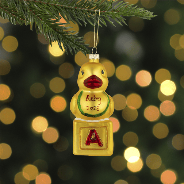 Northlight Ducky New Baby 2023 Glass Christmas Ornament