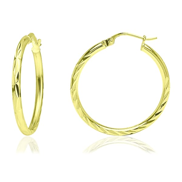 25mm Gold Plated Over Sterling Silver Diamond Cut Hoop Earrings - image 