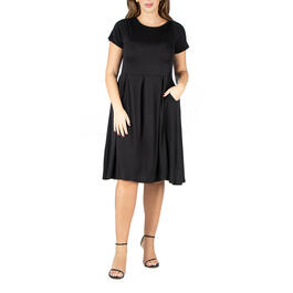Plus Size 24/7 Comfort Apparel Solid  Fit & Flare Pleated Dress