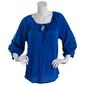 Womens Absolutely Famous 3/4 Sleeve Tie Neck Top w/Lace Trim - image 1