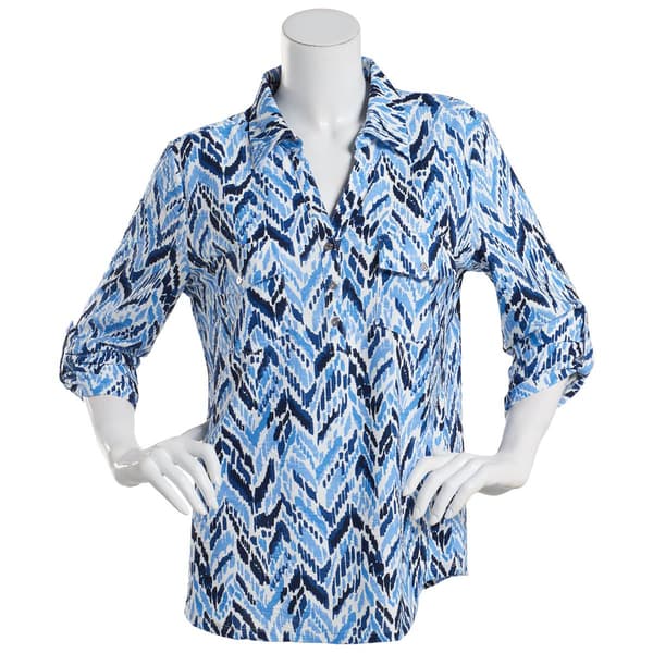 Womens Emily Daniels 3/4 Sleeve Herringbone Henley Blouse