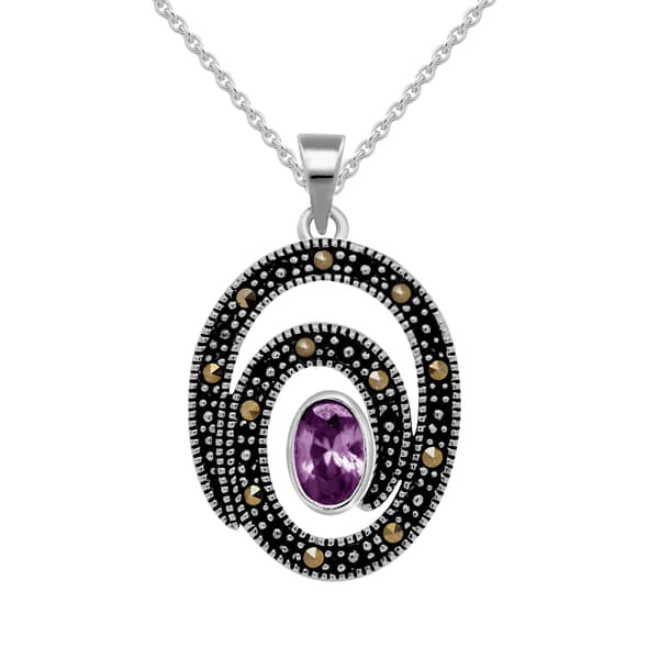 Marsala Marcasite Amethyst Cubic Zirconia Pendant Necklace - image 