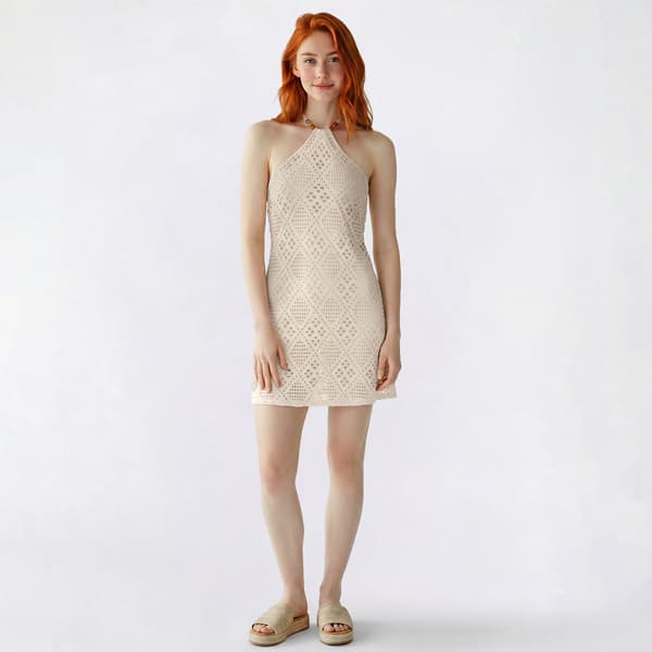 Juniors Madden Girl Crochet Beaded Halter Neck Skater Dress - image 