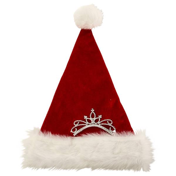 Velvet Santa Hat with Tiara and Faux Fur Cuff - image 