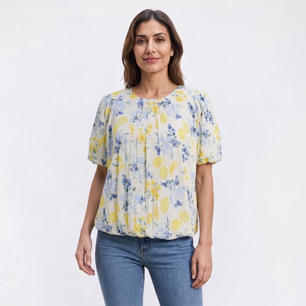 Womens Absolutely Famous Elbow Bubble Sleeve Bubble Hem Blouse - image 