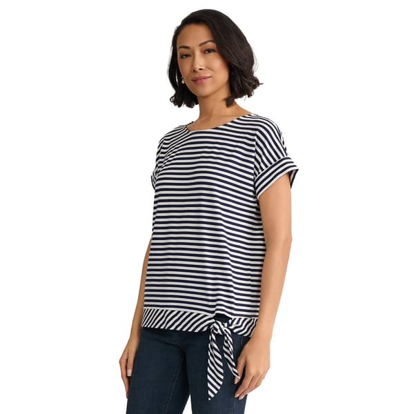 Petite Jones New York Short Sleeve Side Tie Stripe Blouse