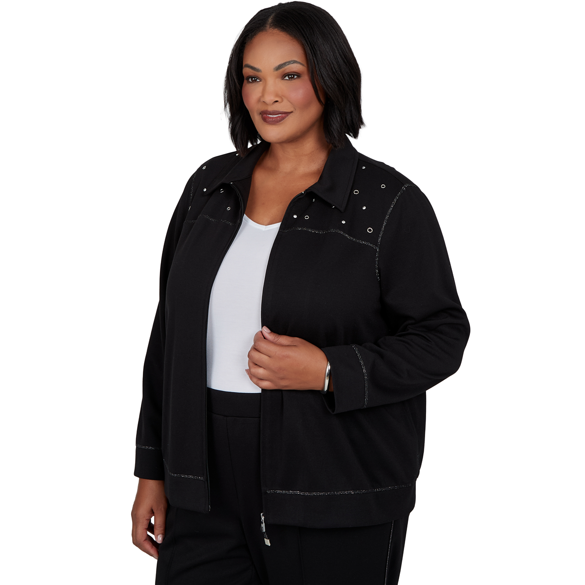 Plus Size Alfred Dunner Weekend Warrior Grommet Zip Front Jacket