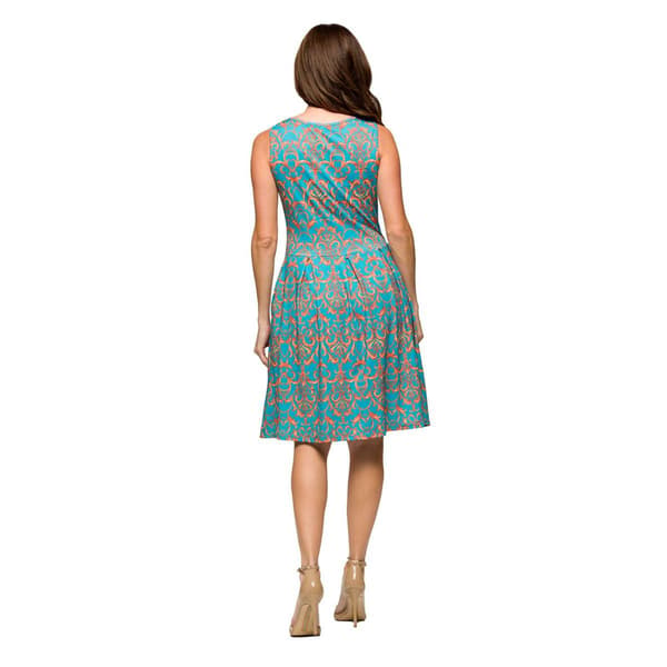 Womens 24/7 Comfort Apparel Sky Blue Fit & Flare Pocket Dress