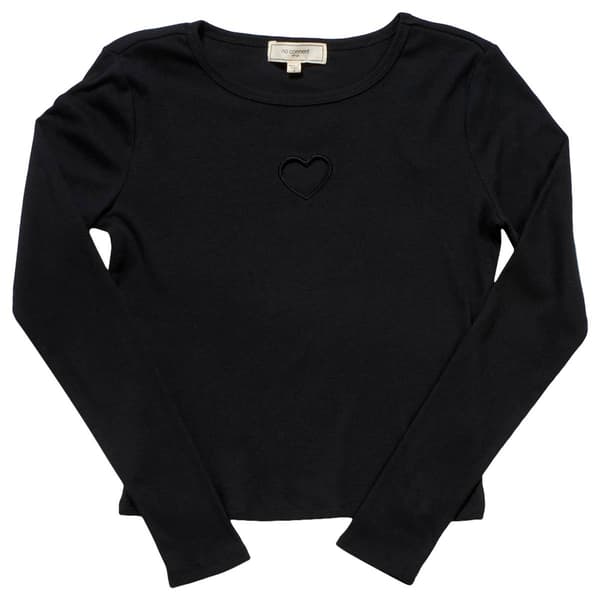 Girls (7-16) No Comment Long Sleeve Baby Rib Heart Tee - image 