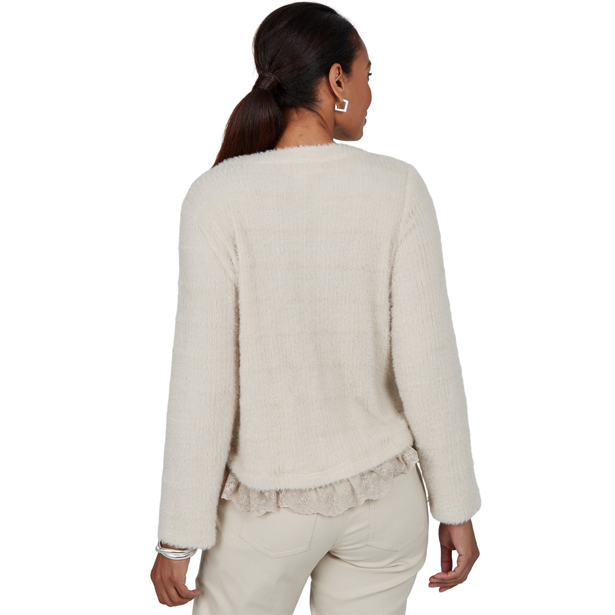 Womens Ruby Rd. Mythical Lace Trim Button Front Cardigan