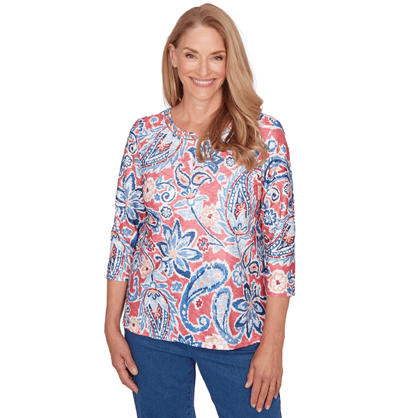 Womens Alfred Dunner Austin Embellished Paisley Floral Crew Neck - image 