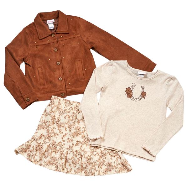 Girls (7-16) Little Lass® Suede Jacket w/ Top & Ruffle Skort