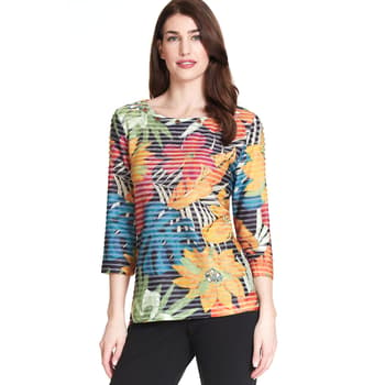 Womens Multiples Attitude 3/4 Sleeve Tropical Texture Wave Blouse ...