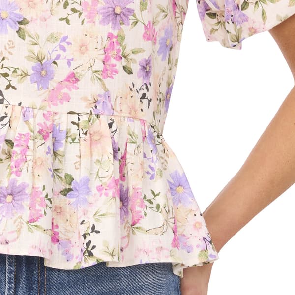 Womens Cece Short Puff Sleeve Floral Garden Peplum Blouse