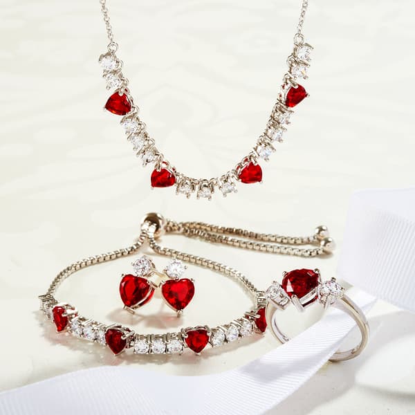Gianni Argento Fine Silver Plated Ruby Heart Link 4pc. Set - image 