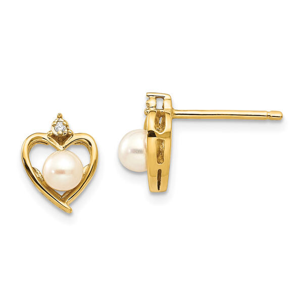 14k Pearl Diamond Stud Earrings - image 