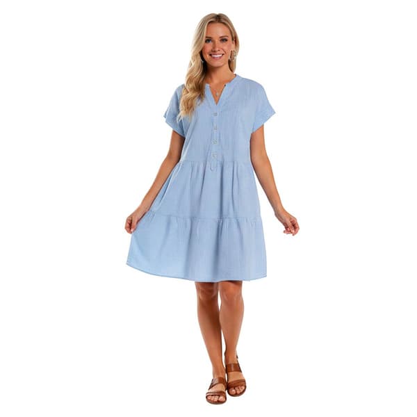Women da-sh Short Sleeve Stripe Tier Babydoll A-Line Dress - image 