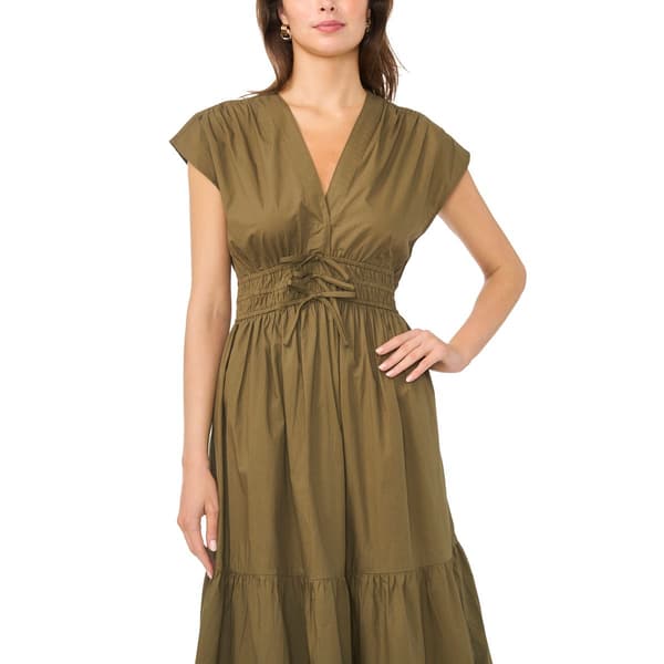 Womens Cece Cap Sleeve V Neck Poplin Fit & Flare Dress