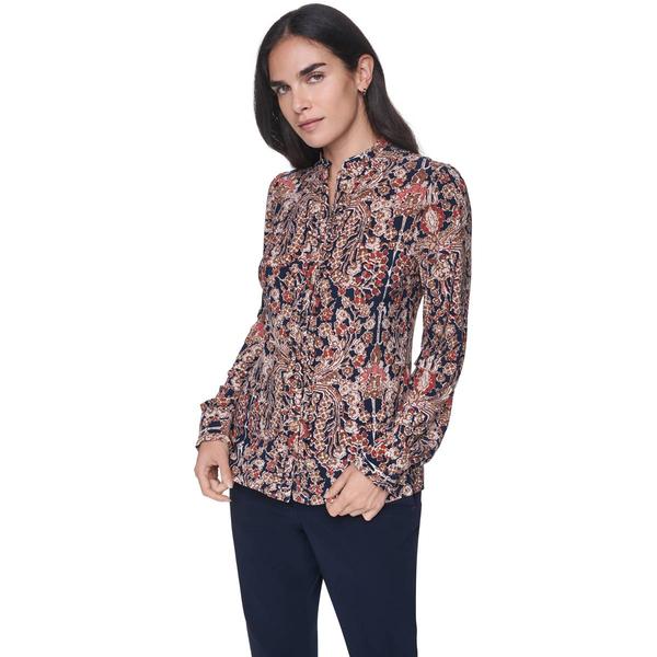 Womens Tommy Hilfiger Long Sleeve Ruffle Button Front Floral Top - image 