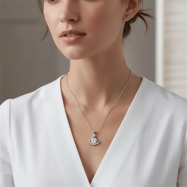 Saffron Sterling Silver Moissanite Diamond Arc Pendant Necklace