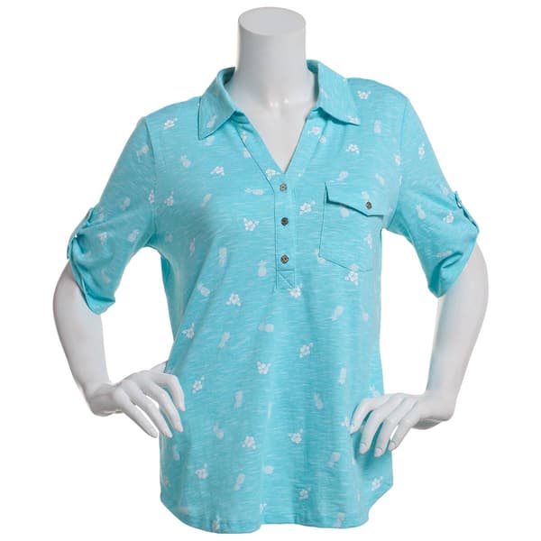 Womens Emily Daniels One Pocket Tropical Pineapple Polo - image 