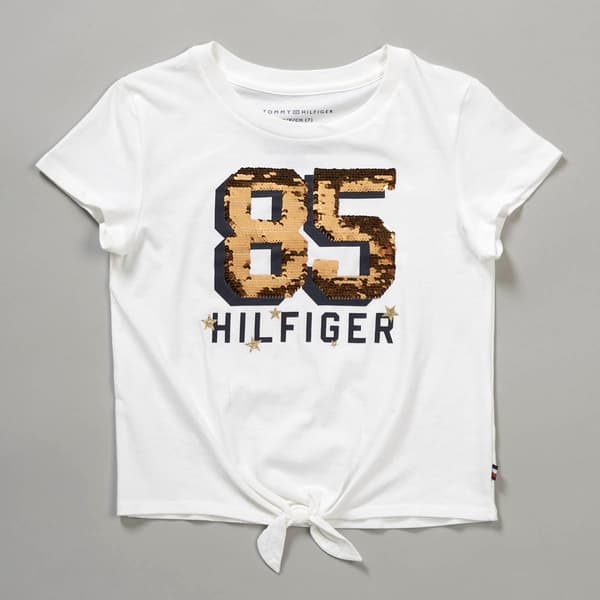 Girls &#40;7-16&#41; Tommy Hilfiger 85 Flip Sequin Short Sleeve Knot Tee