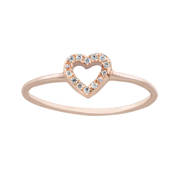 Rose Gold Over Silver CZ Open Heart Ring - image 