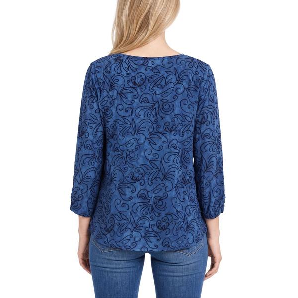 Petite NY Collection 3/4 Ruch Sleeve Abstract Floral Blouse