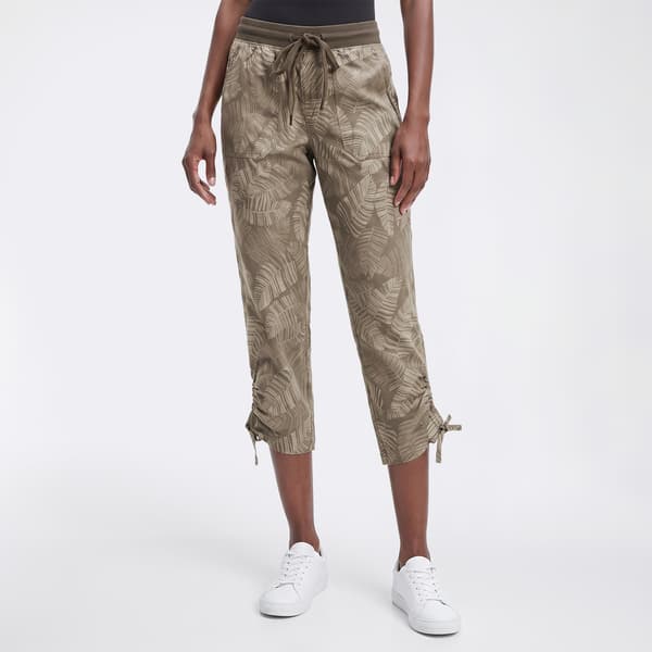 Petite da-sh Tropical Leaf Drawstring Waistband Side Ties Capris - image 