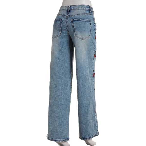 Juniors Madden Ultra 90''s Cherry Embroidered Wide Leg Jeans