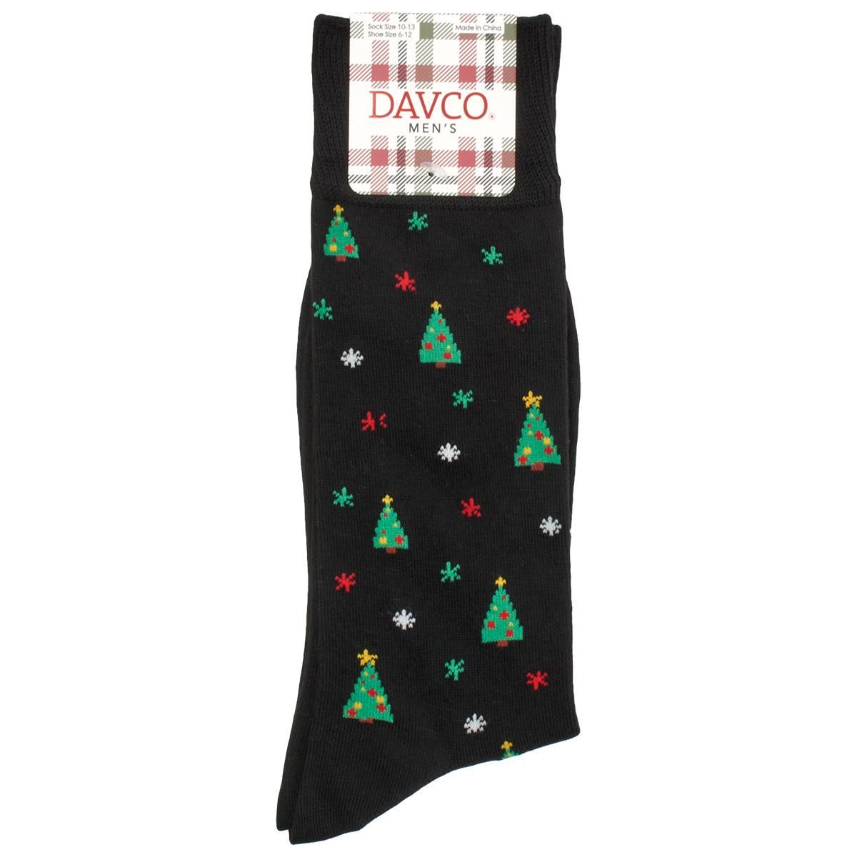 Mens Davco Christmas Retro Trees Crew Socks