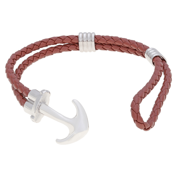 Mens Lynx Stainless Steel & Leather Bracelet