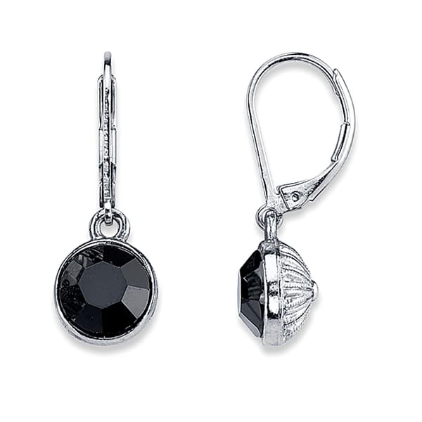 1928 Silver-Tone & Jet Faceted Stones Drop Earrings - image 
