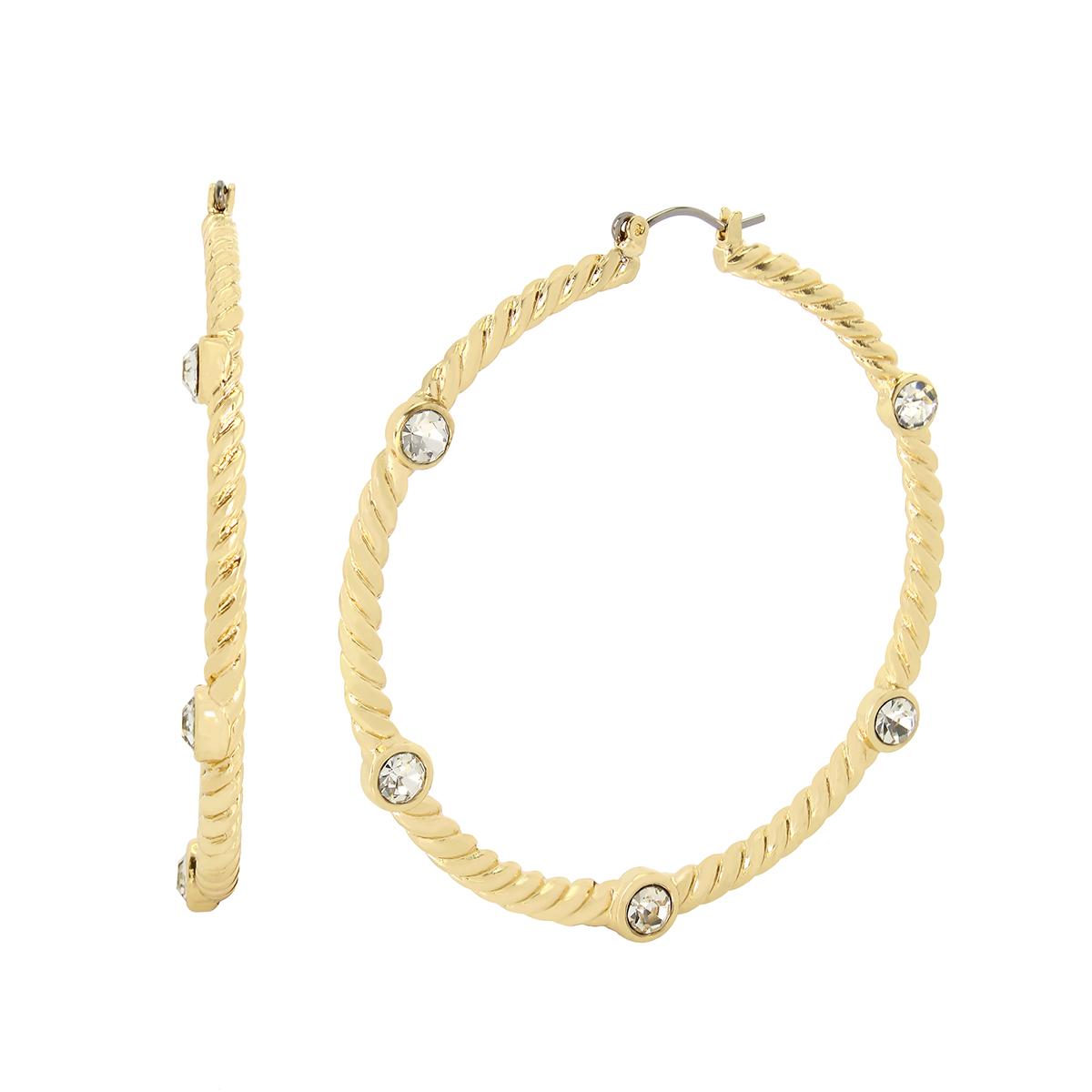 Steve Madden Medium Twisted Rope Stone Gem Hoop Earrings