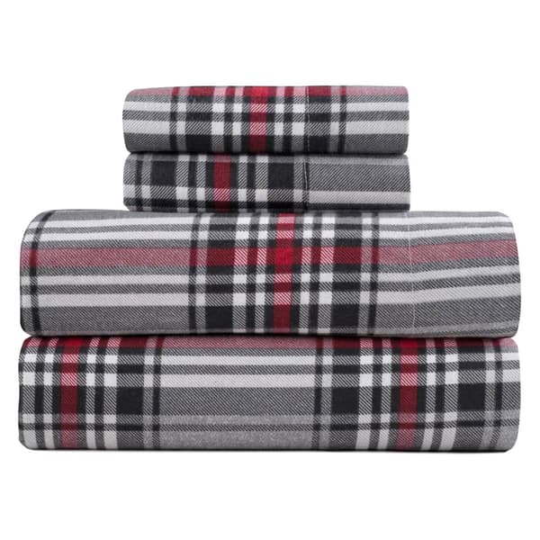 Kathy Ireland 100% Turkish Cotton Flannel Crimson Check Sheet Set