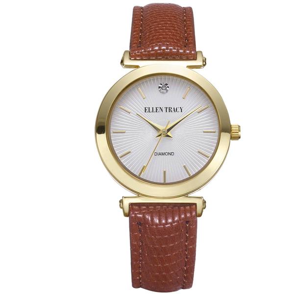 Womens Ellen Tracy 33mm Yellow Diamond Dial Strap Watch-ETD5434GD - image 