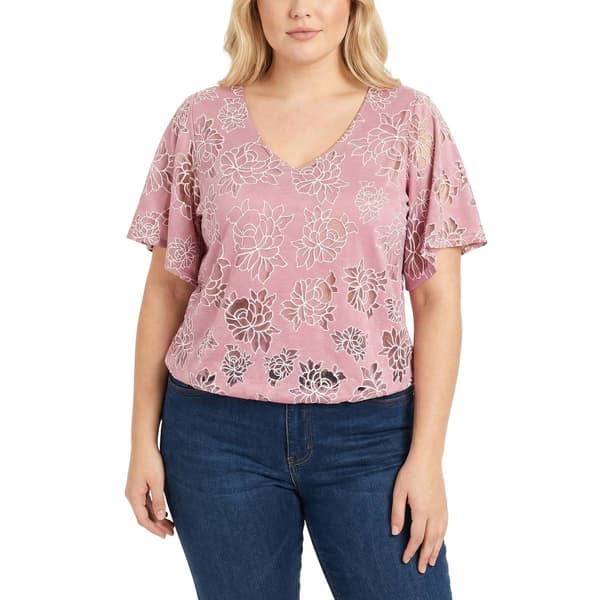 Plus Size NY Collection Short Sleeve Burnout Jersey Lined Knit T - image 
