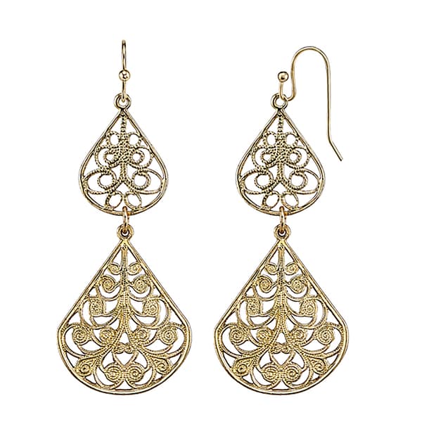 1928 Vintage Filigree Vines Teardrop Earrings - image 