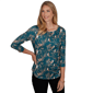 Womens Emaline Key Items 3/4 Sleeve Boat Neck All Over Owl Tee - image 1