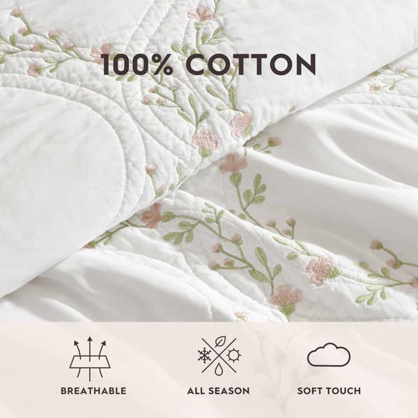 Laura Ashley Floral Embroidery Cotton Quilt Set