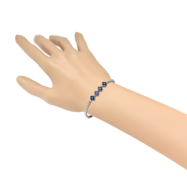 Saffron Blue CZ Blossom Accent Tennis Bracelet