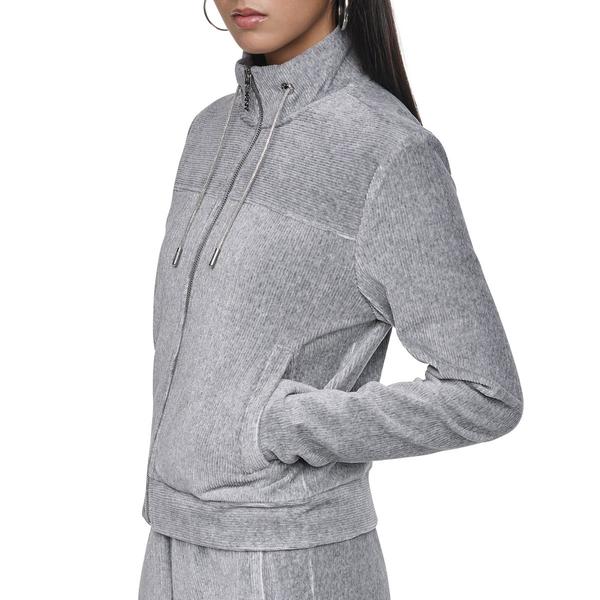 Womens DKNY Solid Velvet Zip Up Jacket