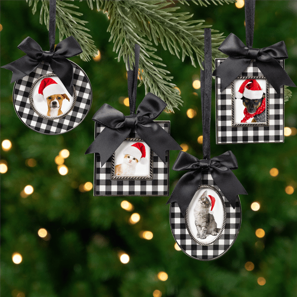 Northlight 4ct. Plaid Photo Frame Christmas Ornaments with Bows