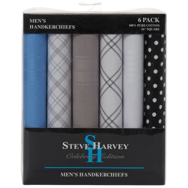 Mens Steve Harvey 6 Pk Cotton Handkerchief - image 