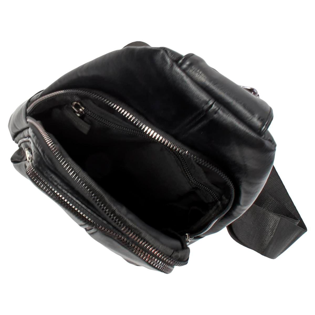 Mens Pleather Double Zip Sling Bag - Black